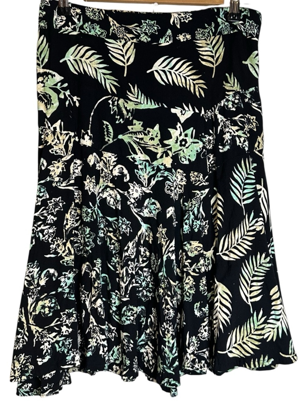 Santiki Leaf Print Bohemian Skirt Elastic Back Flowy Tropical Artsy Indonesia S